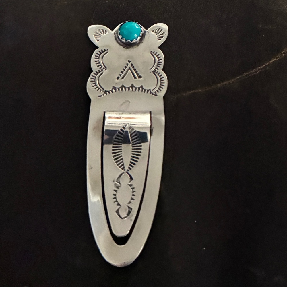 Vintage  Signed Jessie Claw Navajo Sterling Silver and Turquoise Bookmark